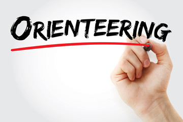 Hand writing Orienteering with marker, concept background