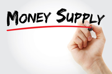 Hand writing Money supply with marker, concept background