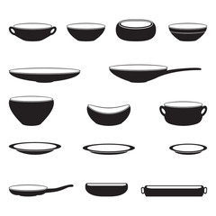 Set of vector bowls, pots and dishes 