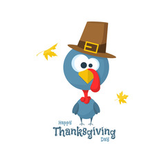 Flat design style Happy Thanksgiving Day. Happy Thanksgiving Day turkey. Happy Thanksgiving Day celebration design with cartoon turkey. Thanksgiving Day card template.