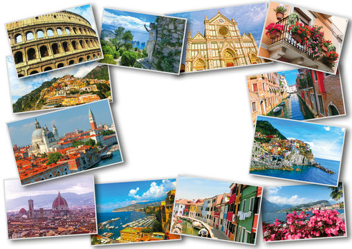 Collage from photos of Italy on white background