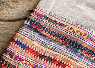 Cotton crafts work on tribal people clothing in Southeast Asia.