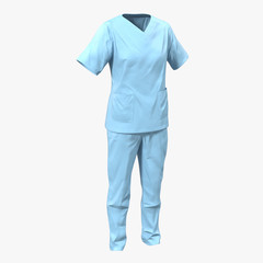Blue operation dress for woman isolated on white. 3D illustration