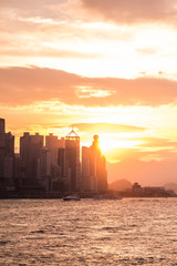 Hong Kong skyline in the evening over Victoria Harbour
