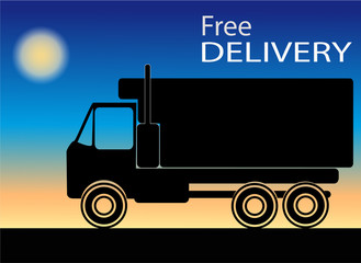 silhouette of truck with the words free delivery