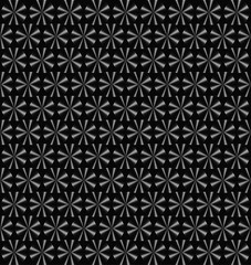 Silver rotating fans, floral periodic pattern, seamless vector shades of grey background