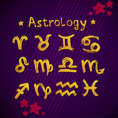 Signs of the Zodiac. Star Violet Background.