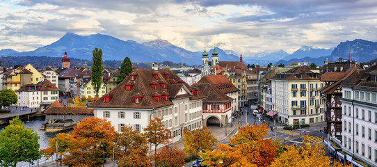 Panoramic view of Lucerne old town, Switzerland