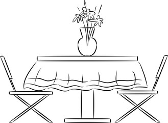 Sketch of kitchen table and chairs