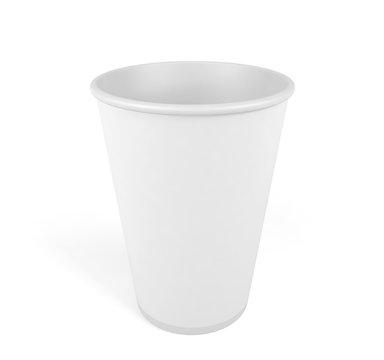 Empty white disposable paper cup isolated on white background