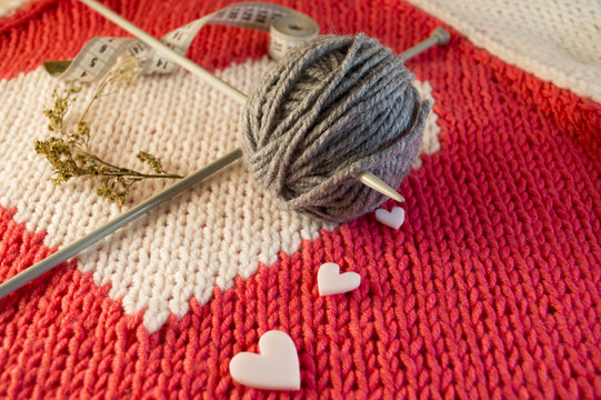 Knitting needles and yarn with love