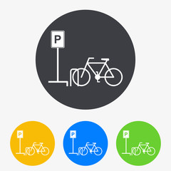 Icono plano aparcamiento bicicletas en circulo varios colores
