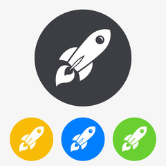Icono plano cohete espacial en circulo varios colores © teracreonte