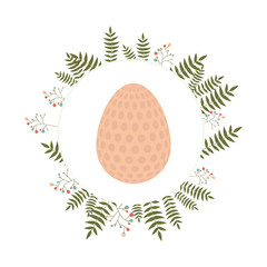 green leaves wreath with happy easter colorful egg icon inside over white background. vector illustration