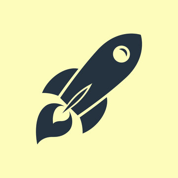 Icono plano silueta cohete espacial en fondo amarillo