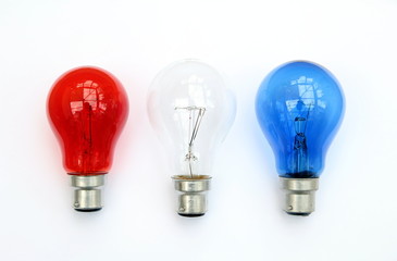 Red white and blue light bulbs in white background - patriotic flag concept