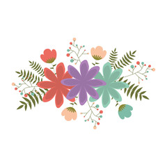 Fototapeta na wymiar beautiful colorful flowers with green leaves. vector illustration