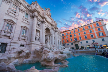Fototapeta na wymiar restored Fountain di Trevi in Rome in sunrise light, Italy