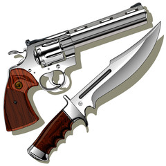 The revolver and knife against the empty background