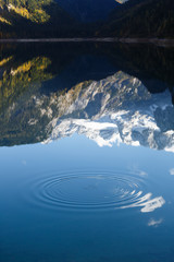 A mountain reflection in an alpine lake 