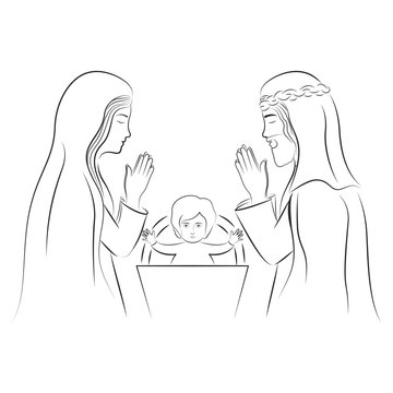 virgin mary and saint joseph praying. christianity design over white background. vector illustration