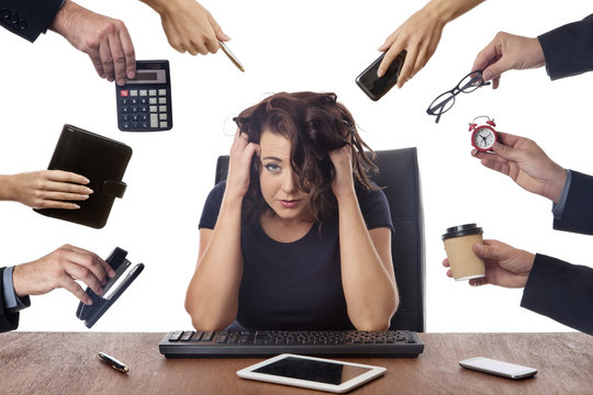 business woman sitting at desk at the office