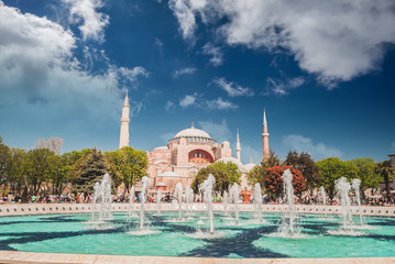 Fototapeta na wymiar Hagia Sophia museum, Istanbul, Turkey. Aya Sofia mosque exterior in Istanbul, turkey
