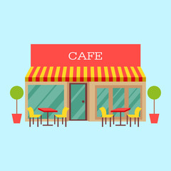 Vector illustration of building restaurant and cafe flat icon