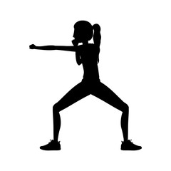 silhouette woman martial arts defense position fist vector illustration