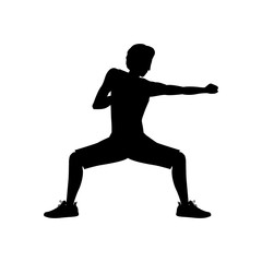 silhouette man martial arts defense position punch vector illustration