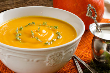 Pumpkin soup. Vintage style.