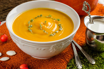 Pumpkin soup. Vintage style.