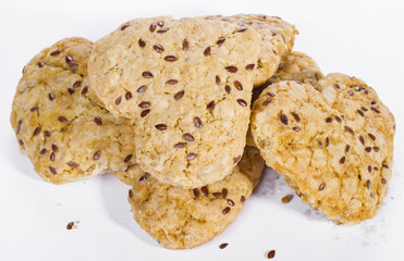 homemade cookies with flax seed on white background