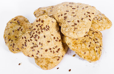 homemade cookies with flax seed on white background