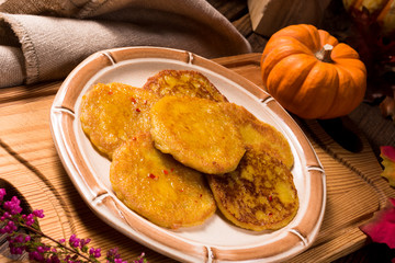 Potato pancakes with pumpkin puree
