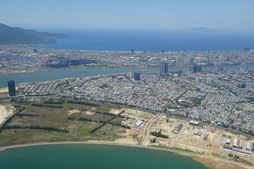 Fototapeta premium Aerial view of the Da Nang area in Central Vietnam