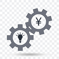 Finance icon. Mechanism of idea and money. Yen in gear.