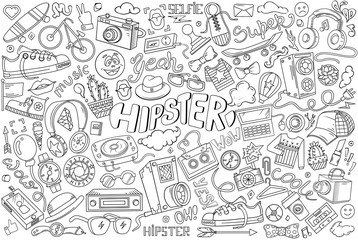 Hipster vector abstract illustration in cartoon style. Comics hand drawn elements and icons. Templates hipster elements for your design or background.