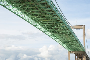 Under the suspension bridge with framework