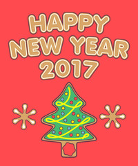 Obraz na płótnie Canvas New Year greetings and gingerbread Christmas tree.