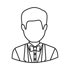 silhouette avatar male man wearing suit and bow tie icon over white background. vector illustration