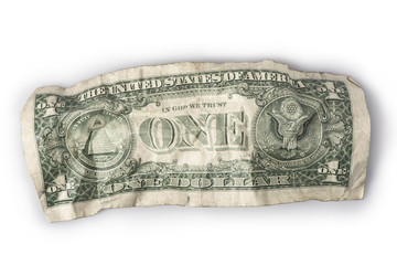 Wrinkled one dollar bill