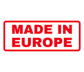 Made in Europe Rubber Stamp vector image. Stamp has rounded rectangle shape, red color, white background.