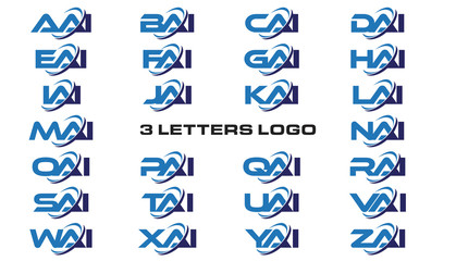 3 letters modern generic swoosh logo AAI, BAI, CAI, DAI, EAI, FAI, GAI, HAI,IAI, JAI, KAI, LAI, MAI, NAI, OAI, PAI, QAI, RAI, SAI, TAI, UAI, VAI, WAI, XAI, YAI, ZAI