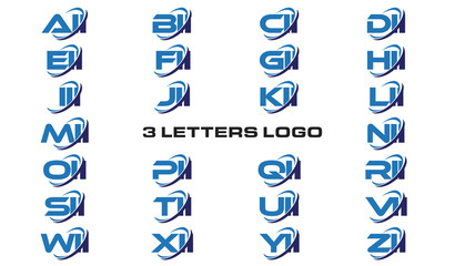 3 letters modern generic swoosh logo AII, BII, CII, DII, EII, FII, GII, HII,III, JII, KII, LII, MII, NII, OII, PII, QII, RII, SII, TII, UII, VII, WII, XII, YII, ZII - obrazy, fototapety, plakaty