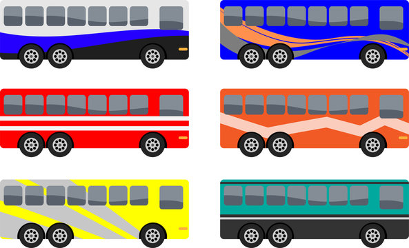 Vector illustration of a group of colorful coach buses.