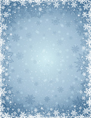 Fototapeta premium Grey christmas background with frame of snowflakes and stars,
