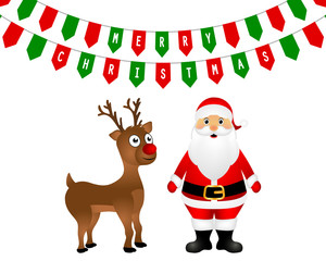 Santa Claus and Christmas reindeer are standing