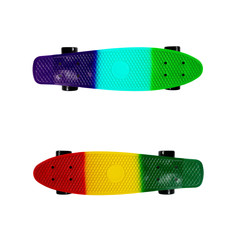 Multicolored skateboards isolated on white background