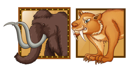 Mammoth and wild tiger on badges
